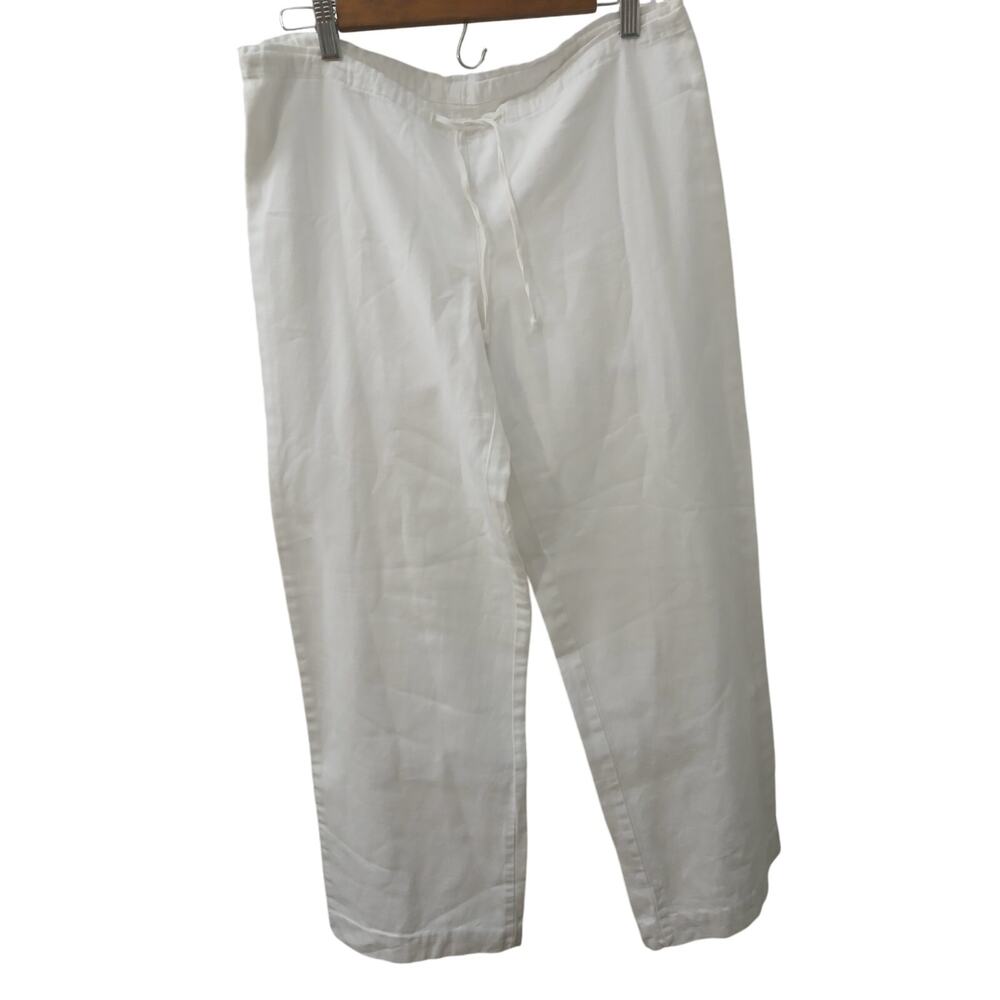 LZ Byer  California White Cotton Linen Blend Summer Pants Drawstring Waist sz S
